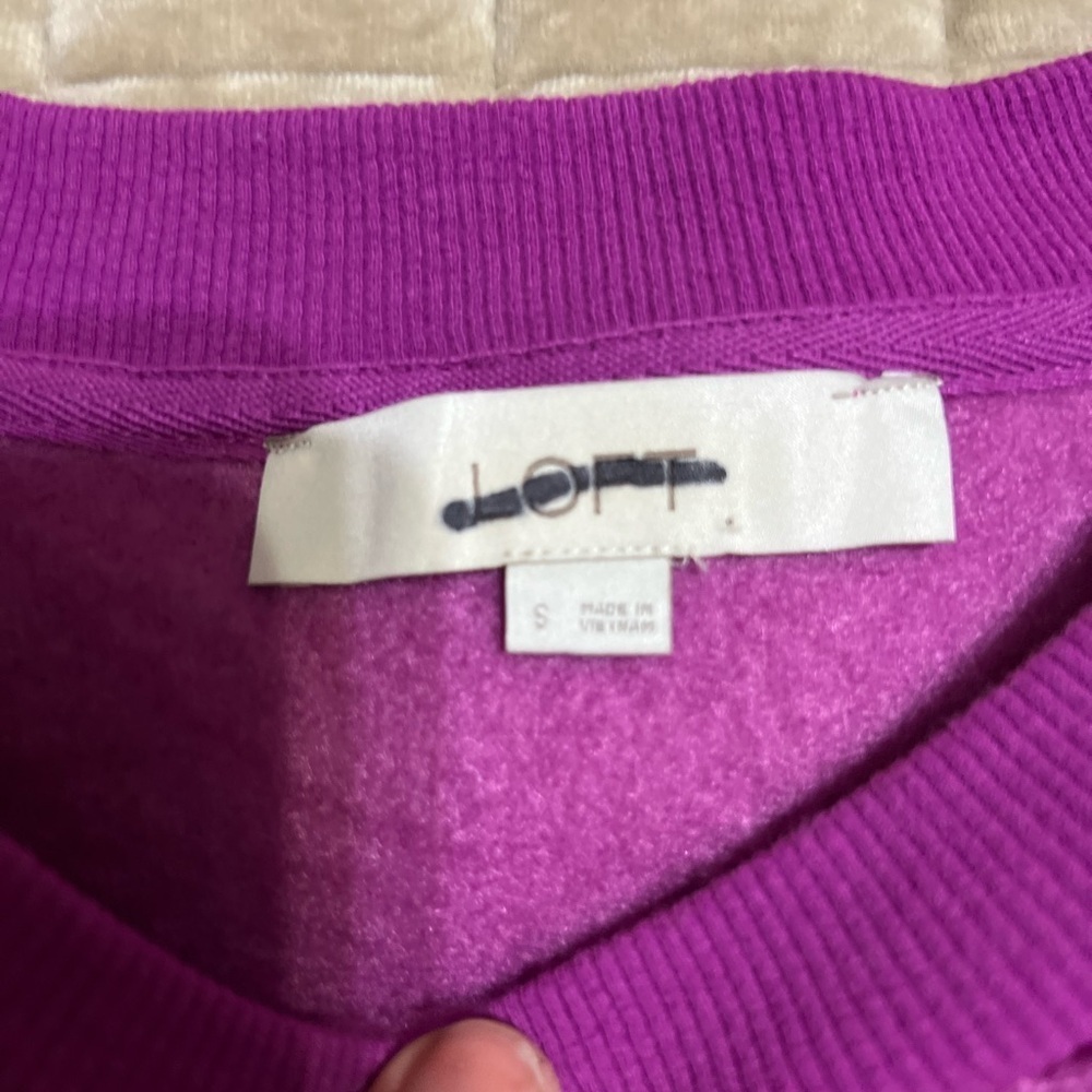 LOFT Purple Crew Neck Sweater with Textured Design - Picture 2 of 3
